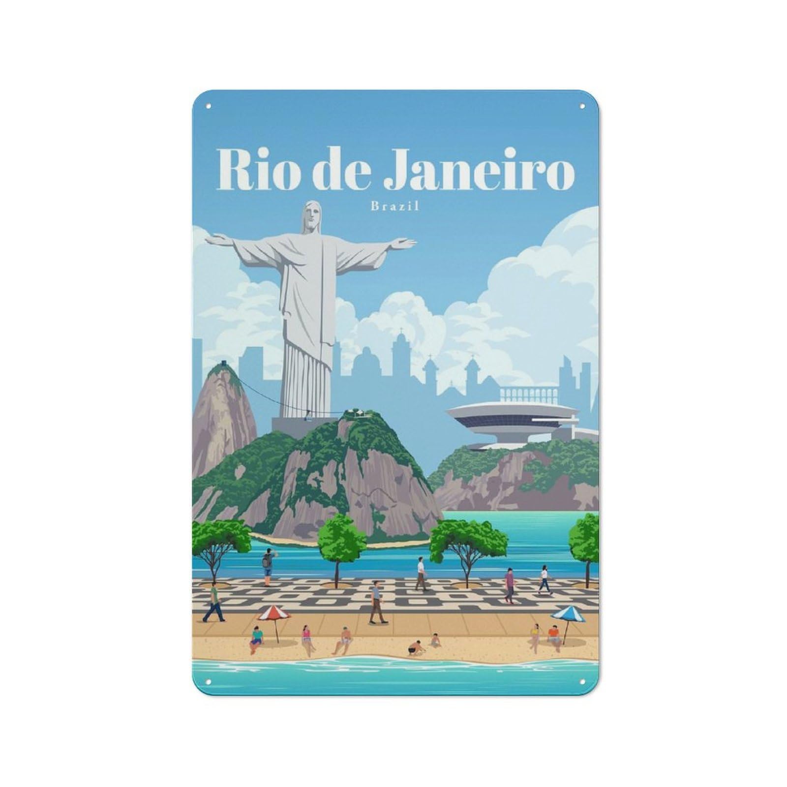 Junmoney Travel To Rio De Janeiro Classic Metal Wall Decor 30X20cm, Metal Sign For Cafe, Pub, Workshop Or Home Bar, Small Accent For Blank Walls