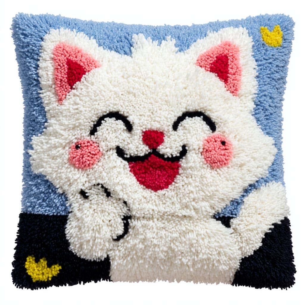 WallustrioaW Latch Hook Pillow Case Kits,Cats 17X17 Inch Latch Hook Cushion Cover Kit,Knitting Kits Cushion for Adults Rug Making Kit for Starters