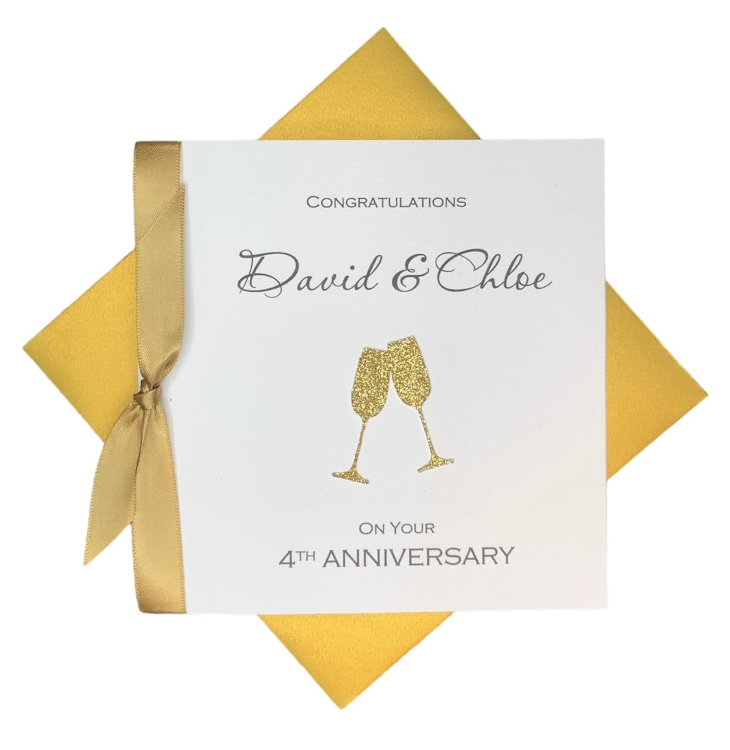 4th Anniversary Card - Linen 4 Year Fourth Wedding Anniversary Greeting Card, Personalised Gift for Wife Husband Couple Friends - Various Designs (Champagne) โ image 1