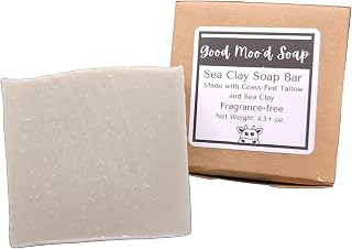 Handmade Grass-Fed Tallow Clay Soap Bar - Fragrance-free, All Natural, perfect for sensitive skin (Sea Clay) - LOT OF 2 BARS