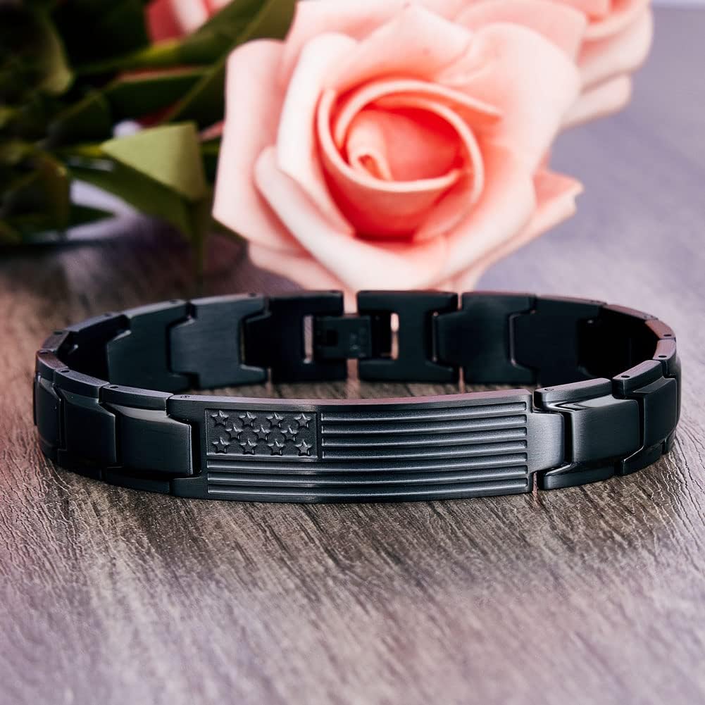 Wolentty American Flag Bracelet Engraved Inspirational Bible Verse Link Bracelet Gift for Men
