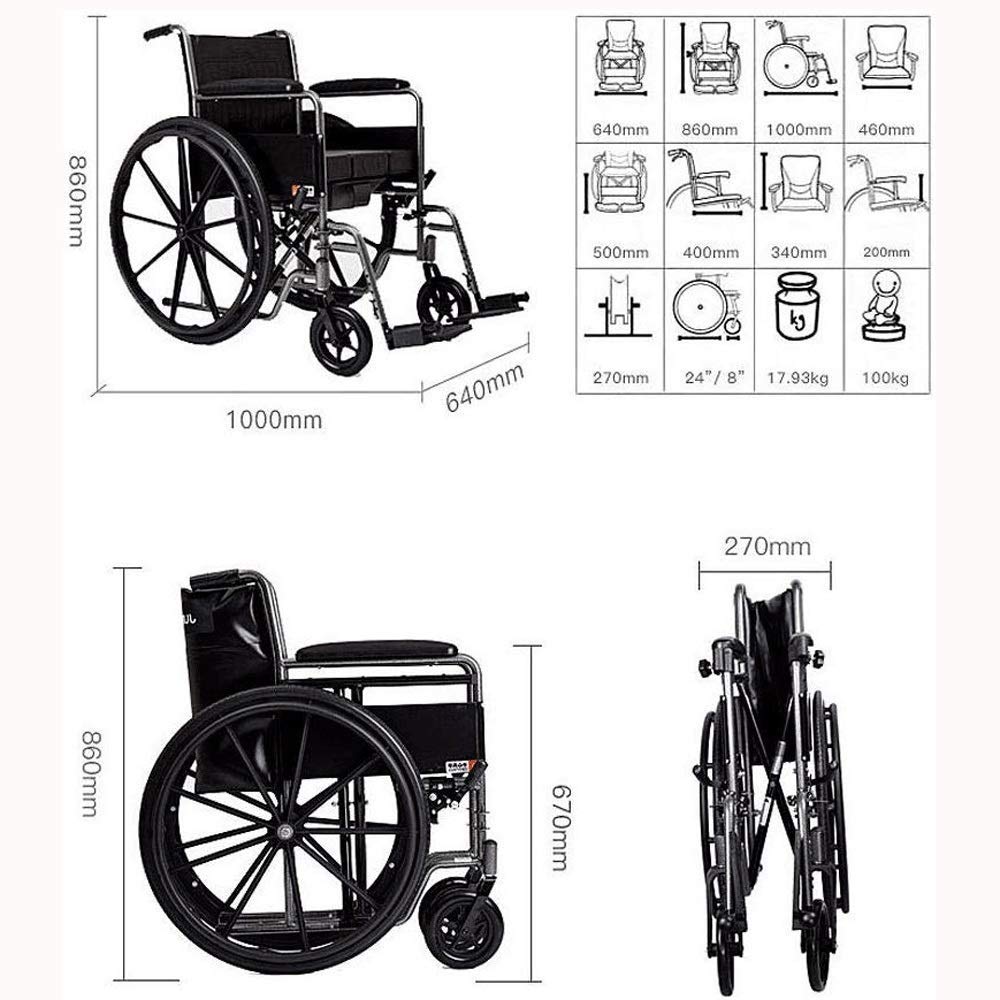 Silla de Ruedas, Silla de Ruedas Plegable Ligera con Wc Multifunción Pequeña Ultra Ligera Portátil Ancianos Discapacitados Trolley Travel