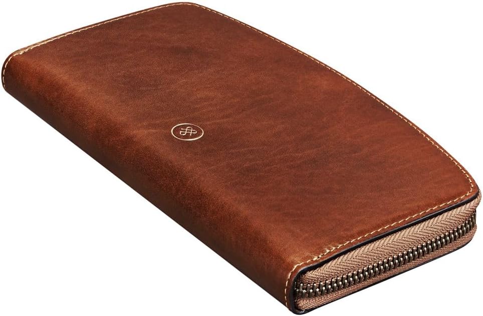 Maxwell Scott - Personalized Womens Luxury Leather Slim Wallet with Zipper and Coin Compartment - The Ponticelli Chestnut Tan