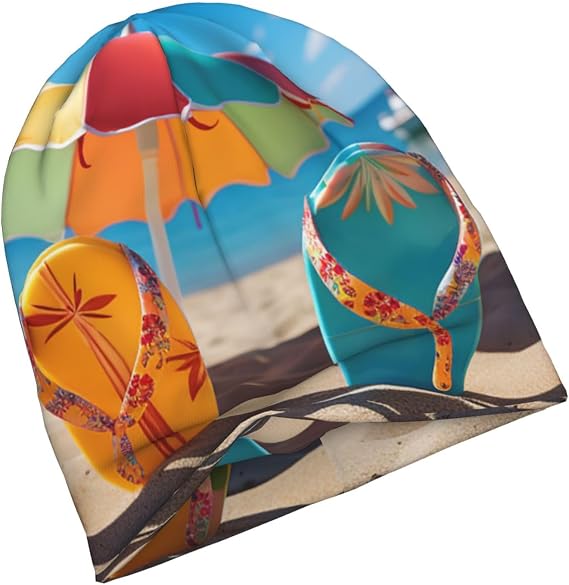 Colorful Flip Flops Beach Ball Beanie Hats for Men Women Knit Winter Hat Warm Ski Stocking Cap Slouchy Beanies Cuffed Skull Cap