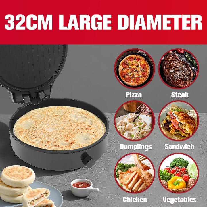 Miniatura 4 de Máquina de pizza para encimera, horno eléctrico de pizza de 12 pulgadas, parrilla interior, máquina para hacer pizza para el hogar con platos de
