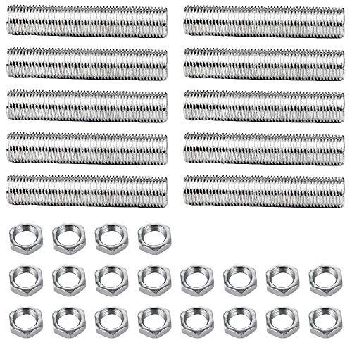 Image of Lamp Pipe Nipple Kit, Including M10 80 mm /3.1 inch Length Nipples and M10 Nut Thickness 3mm / 0.12 inch, Zinc-Plated, 10 Pack