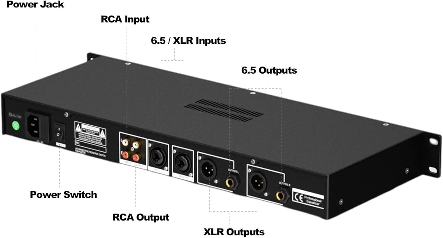 VQP EQ231 Digital Equalizer rear panel connections labeled
