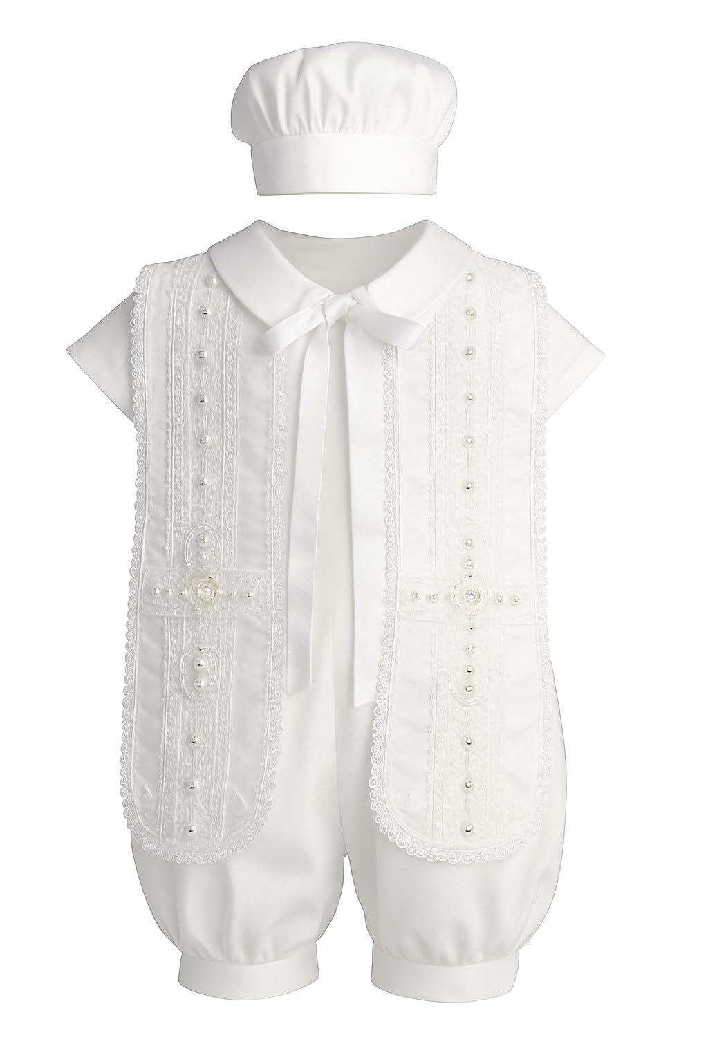 White Baby Boy Baptism Christening Outfit, Baptismal Clothes Romper -Ropones de bautizo niño #3749 size 1