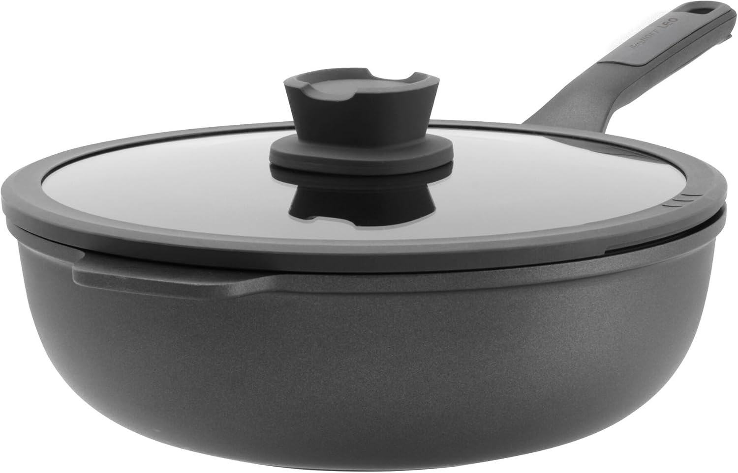 Berghoff Leo Stone+ Nonstick Ceramic 11in Wok Pan 4.6qt. With Glass Lid Recycled Aluminum CeraGreen Non-toxic PFAS Free Cookware Stay-cool Handle Spoon Rest on Lid Induction Ready