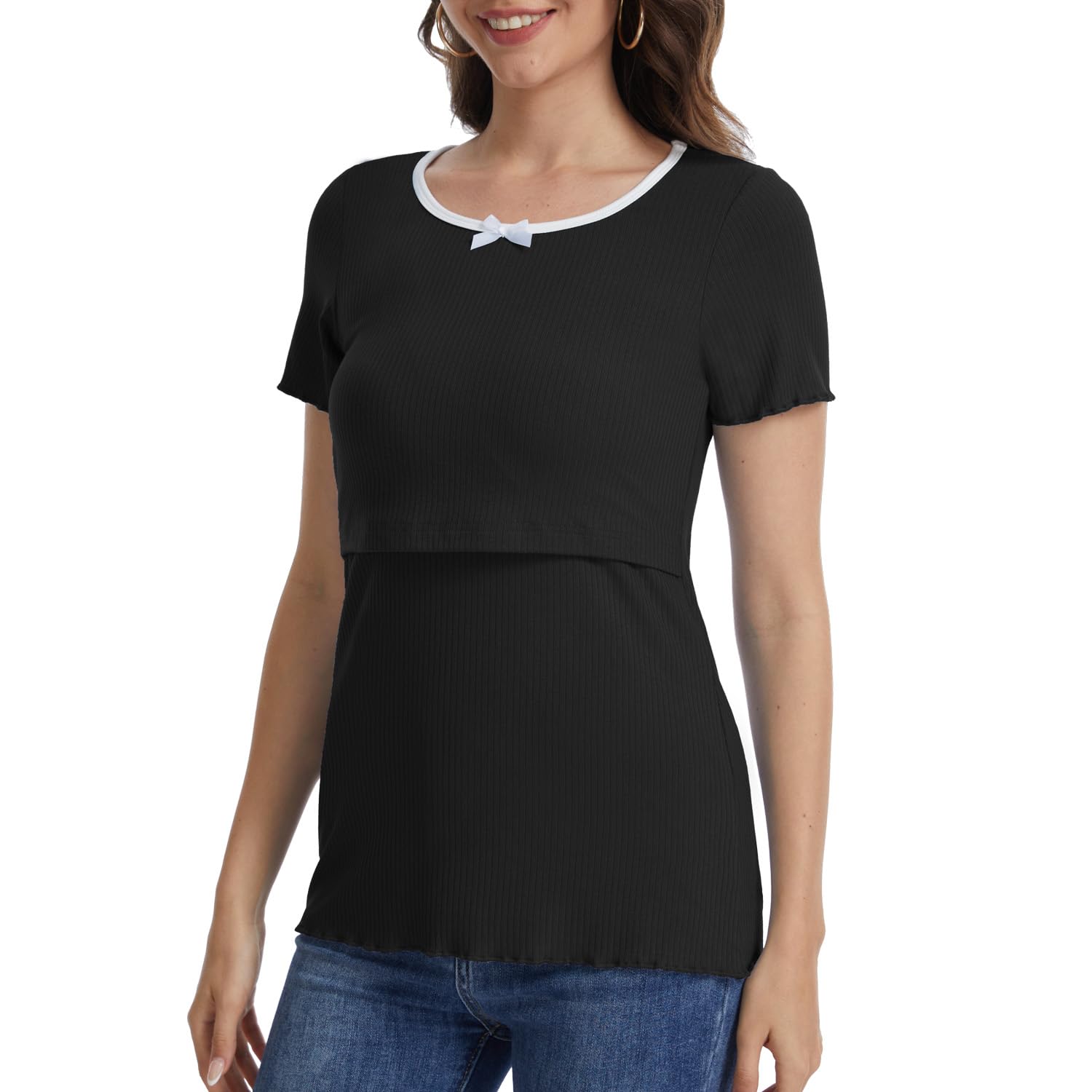 Bearsland Women Summer Short Sleeve Nursing Top Scoop Neck Nursing Shirt Breastfeeding Shirts