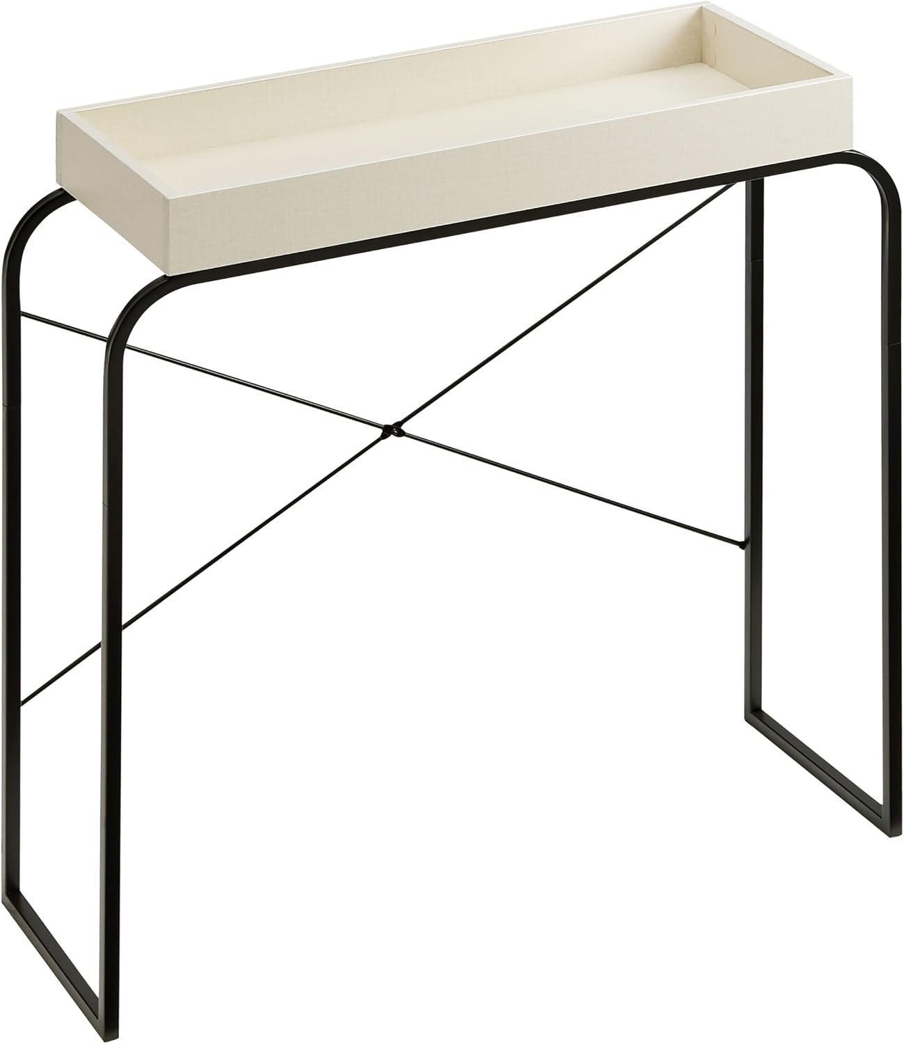 Furniture of America Ilia 33 inch Modern Narrow Console Table with Tray Top and Metal Legs for Living Room, Entryway, Hallway, Office, Corridor, Cream Weave