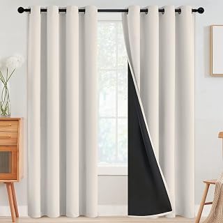 SimpleHome Cream 100% Blackout Curtains 52x84 Inch Grommet Top 2 Panels - Thermal Insulated Room Darkening Drapes for Bedroom Living Room