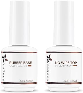 Nicedeco Hema Free Clear Rubber Base Gel Polish and No Wipe Gel Top Coat Cruelty Free Vegan Glossy Shinny Nail Art