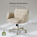 Amseatec Criss Cross Chaise avec accoudoirs & Roues, PU Chaise Vanity en cuir, confortable chaise de bureau réglable pour ordinateur pivotant pour la maison, maquillage, chambre à coucher (blanc crème)