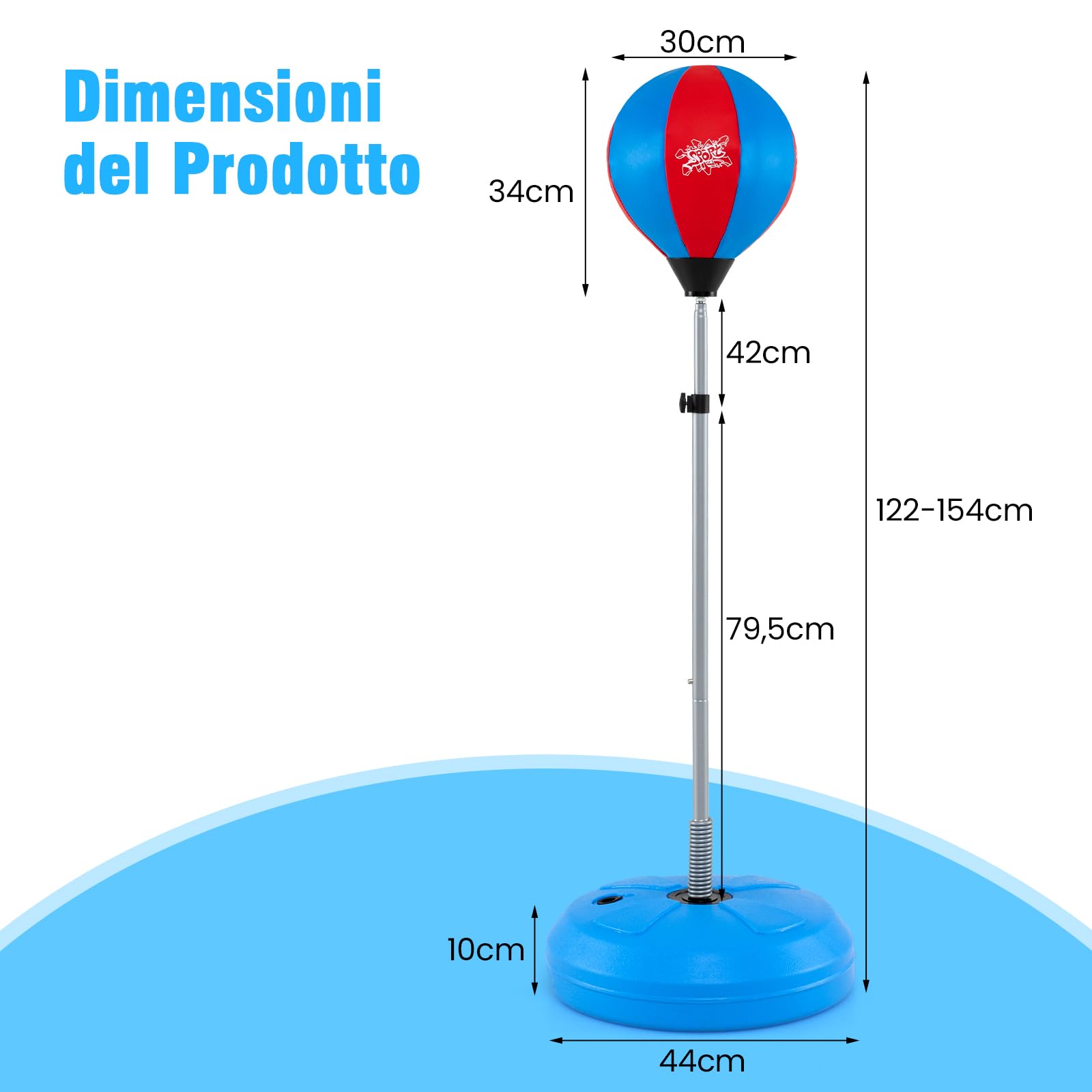 RELAX4LIFE Punching Ball con Guantini per Adulti e Bambini, Sacco da Boxe con Altezza Regolabile 120-154 cm, Palla di Pugilato da Terra con Base Stabile