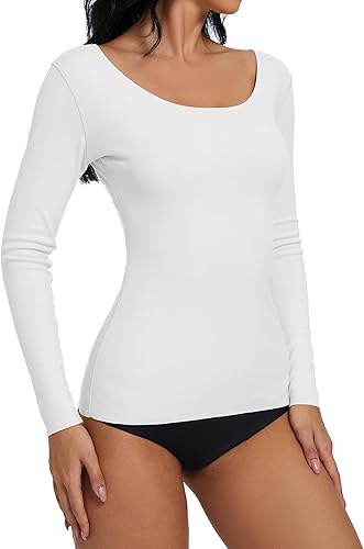 Miniatura 5 de YYA Camisas básicas de manga larga de 3 piezas para mujer, térmicas, cálidas, cuello redondo, elásticas, ajustadas, camiseta de capa S-XL