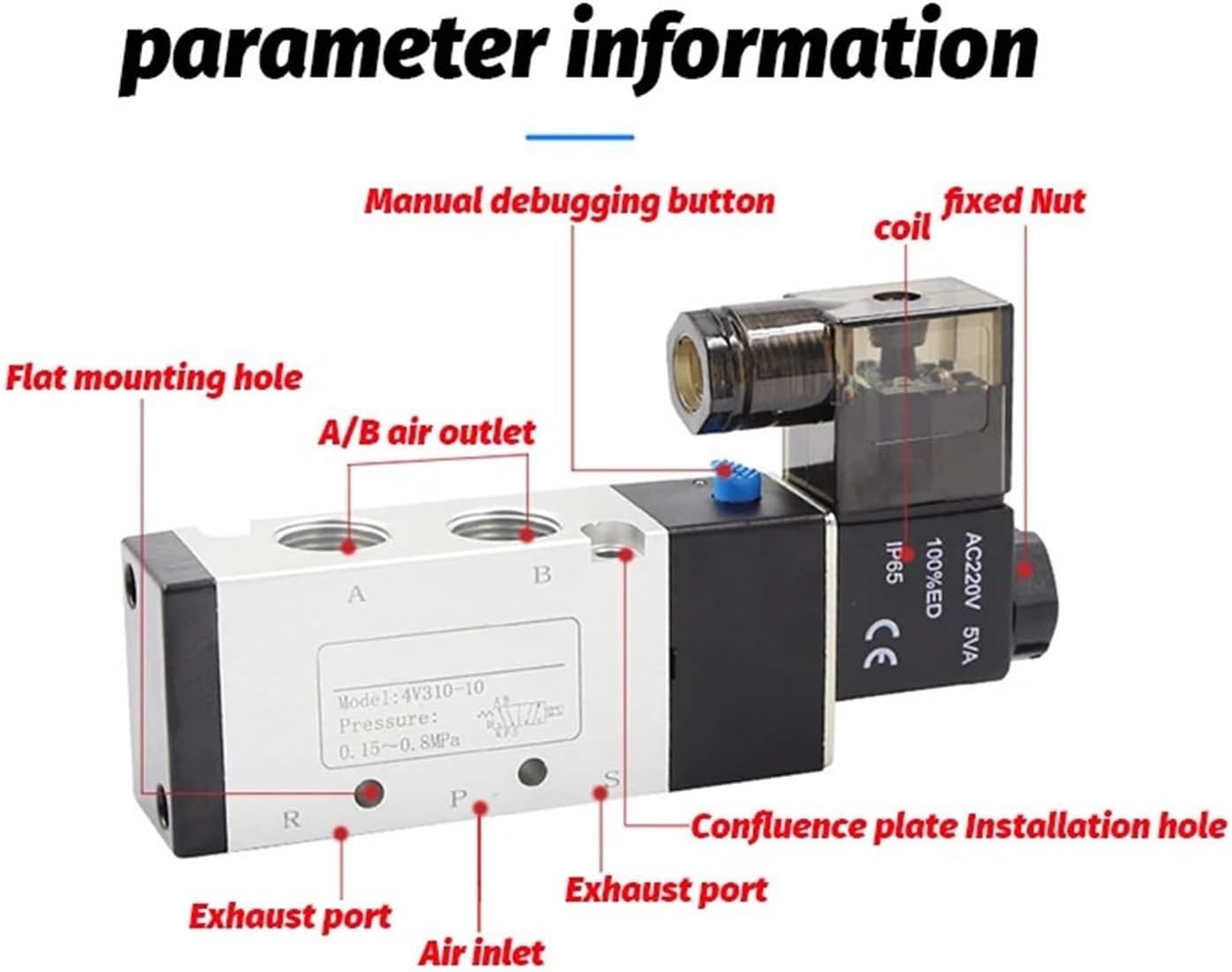 4V210 Pneumatic Electric Solenoid Valve 5 Way 2 Position Control Air solenoid valve 4V110-06 4V210-08 4V310-10 4V410-15(PC 4V110-06 6mm,DC12V)