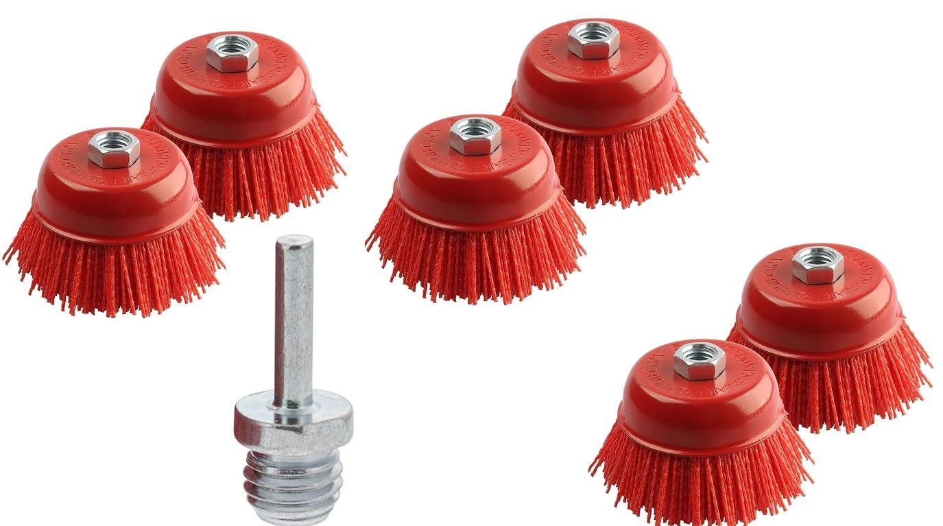 4" Abrasive Filament Nylon Infused Bristle Cup Brush 8 Pack Coarse Sanding Scuffing Brush, 5/8"-11, 3/8" Drill Arbor - Remove Rust, Corrosion, Paint - Surface Prepping for Truck Bed Liner Coatings