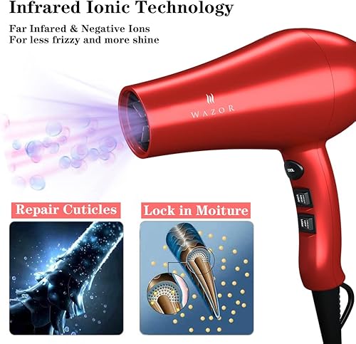 Miniatura 2 de Secador de pelo MHD turmalina titanio ligero con 2posiciones de velocidad y 3temperaturas color rojo