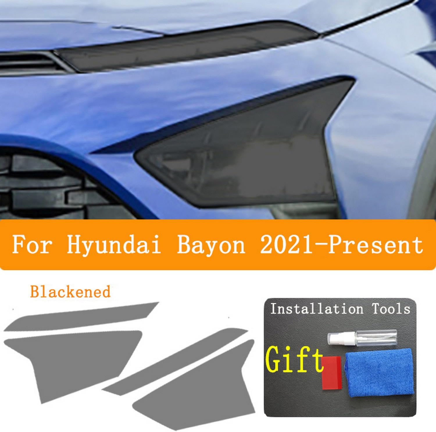 JCAKES Car Accessories Headlight Protective Film Headlamp Restoration Transparent Black TPU Sticker，for Hyundai Bayon 2021-2023