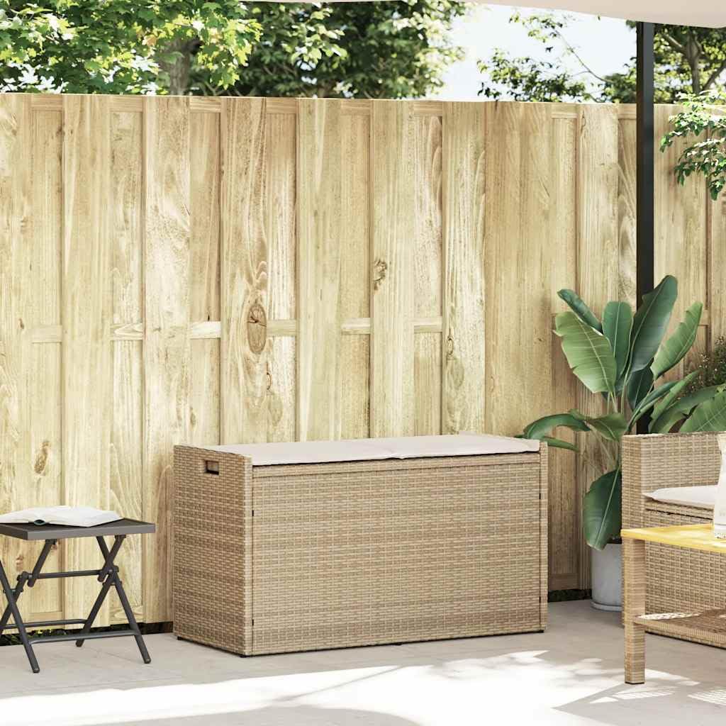 vidaXL Outdoor-Sitzbank mit Stauraum und Kissen Beige 100 cm, Gartenaufbewahrungsbank, Außenlagerbank, Außenbank mit Stauraum, Gartenaufbewahrungssitz