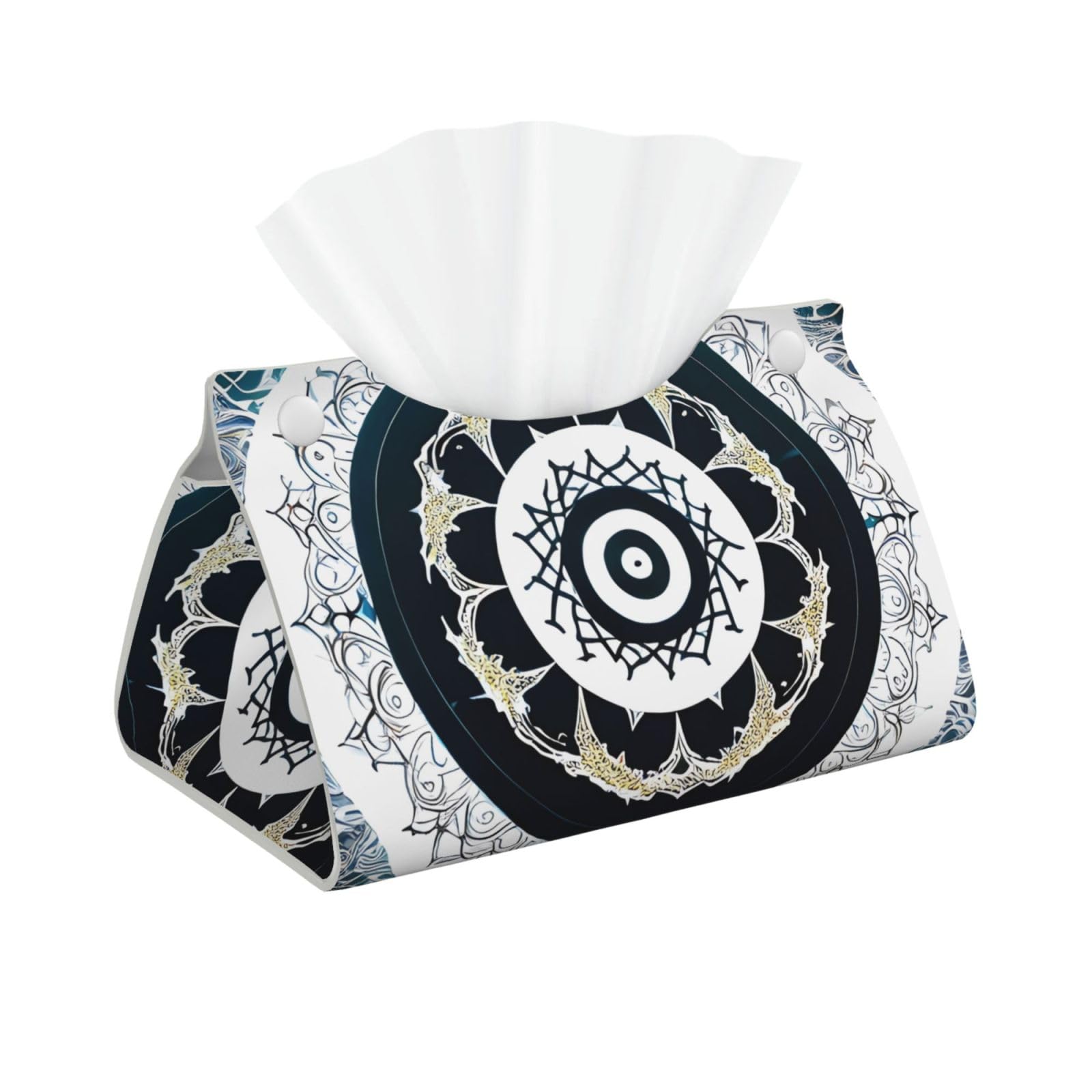 Black and White Round Totem Long Leather Tissue Box Cover-Waterproof PU Leather Tissue Holder for Bathroom, Decorative Rectangular Tissue Case