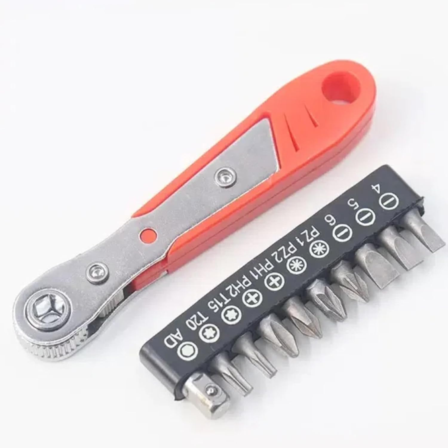 1pc Red Steel Multi Function Screwdriver with Ratchet, Cross Head Set, Elbow Wrench, Right Angle Bender Narrow Space Compatible