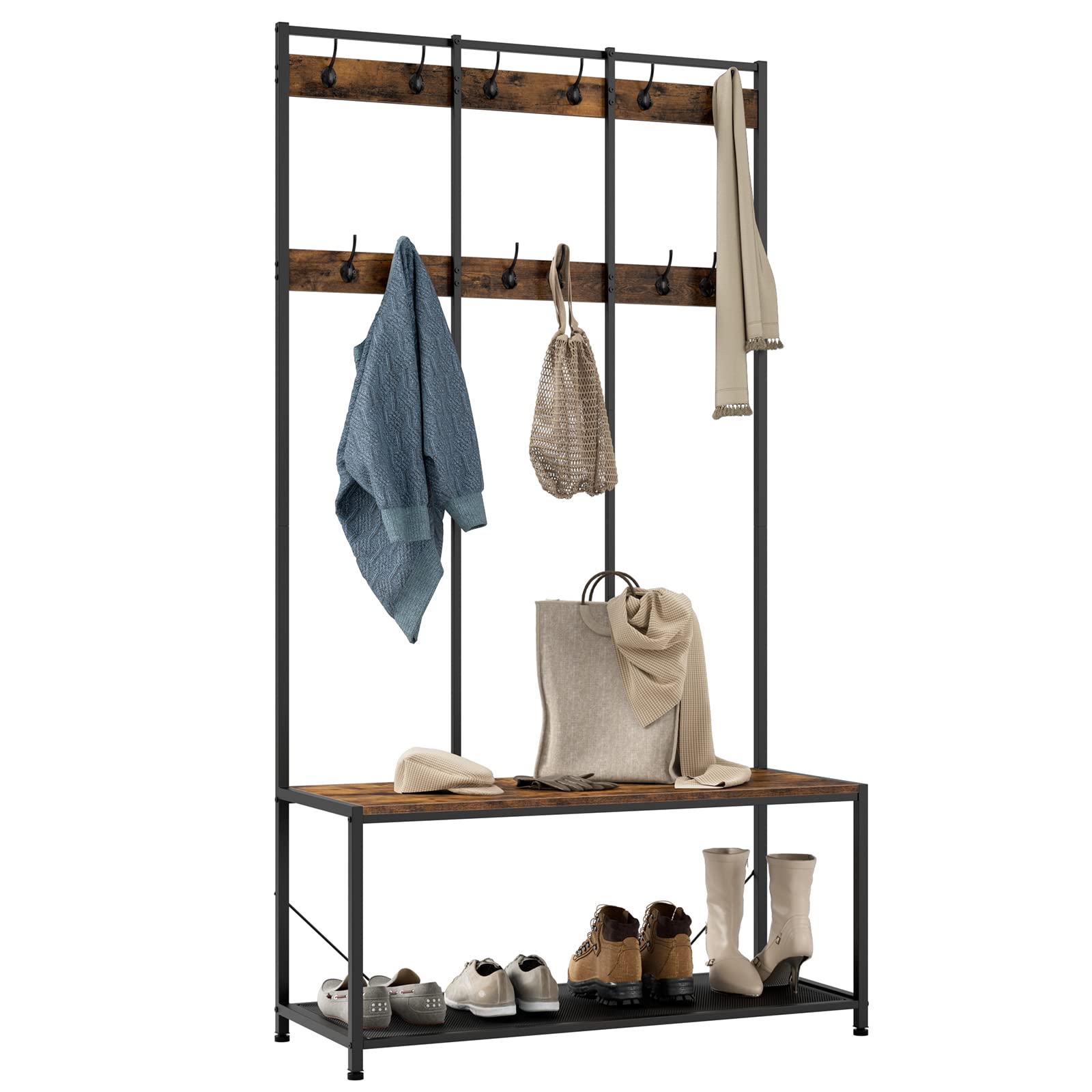 Buy Hall Tree with Storage Shelf and 12 Dual Hooks, 72'' Large Entryway Hallway Coat Rack with