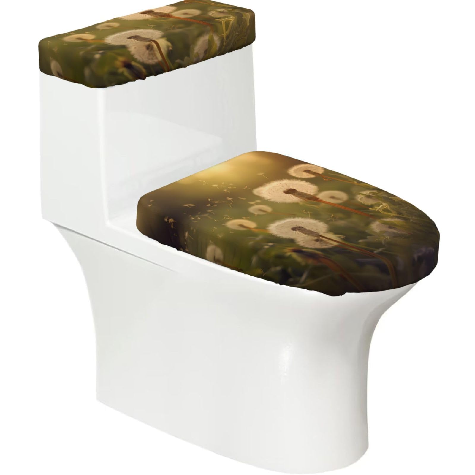 Mrowyc Black Dandelion Printed Toilet Seat Set - Set Of 2 - Universal Toilet Seat Cover - Housewarming Birthday Christmas Gift