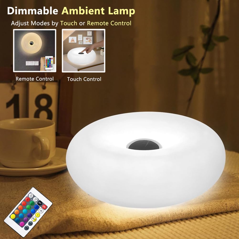 Lampada da Parete a Forma di Ciambella Ricaricabile Senza Collegamento alla Rete elettrica, Luce LED per Interni, dimmerabile, Rotonda, con Telecomando, 3 Temperature di Colore + R