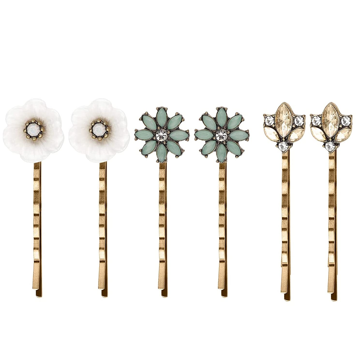 6 Pack Vintage Bobby Pin Hairpin Rhinestone Jeweled Elegant Unique For Hair DIY Accessory