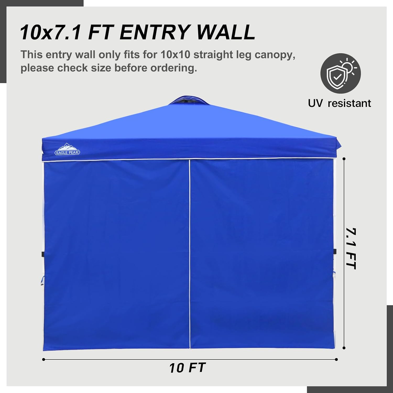 EAGLE PEAK Entry Wall Panel with Zipper for 10x10 Straight Leg Canopy only, 1 Sidewall, Blue