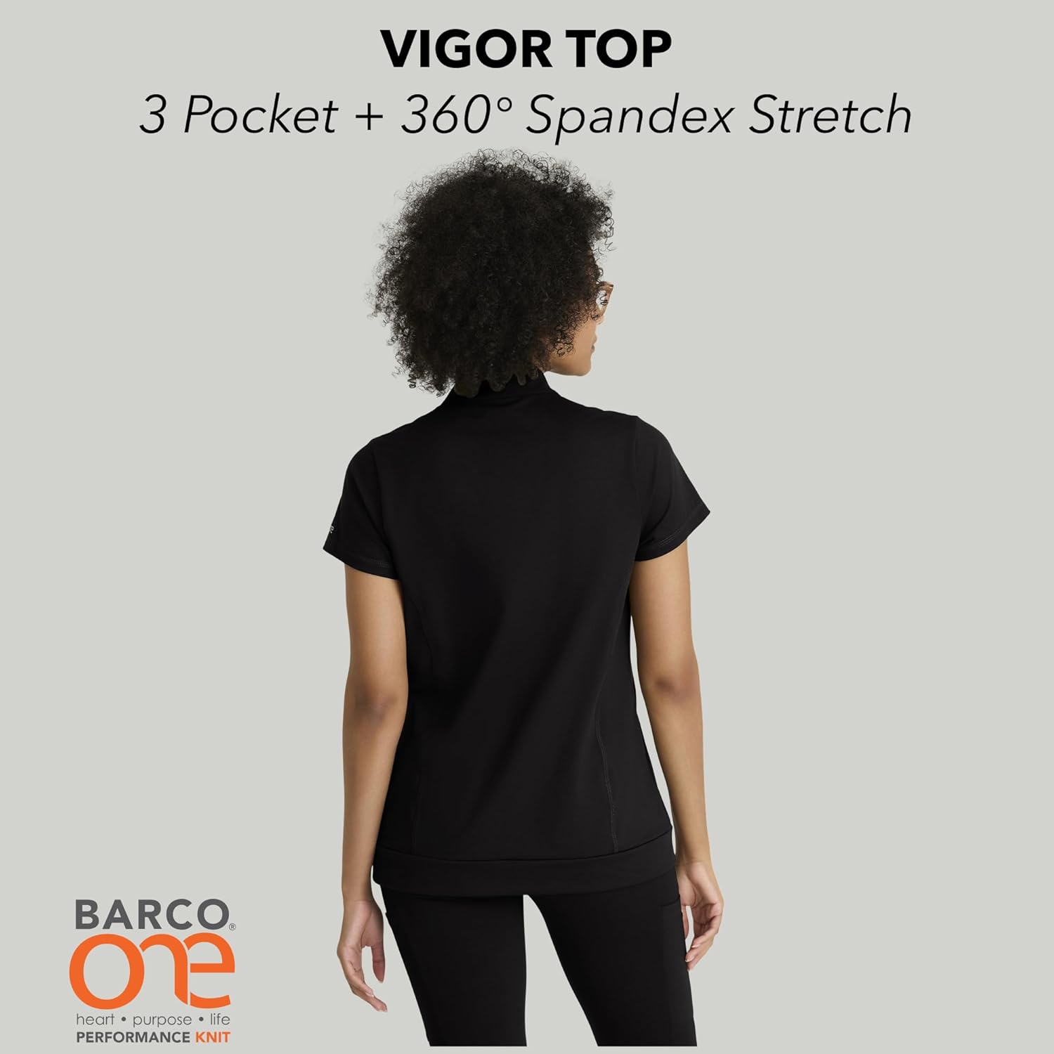 BARCO One Performance Knit Vigor Classic Fit Scrub Top for Women – 3-Pocket Mock Neck Shirt with Moisture Wicking Fabric