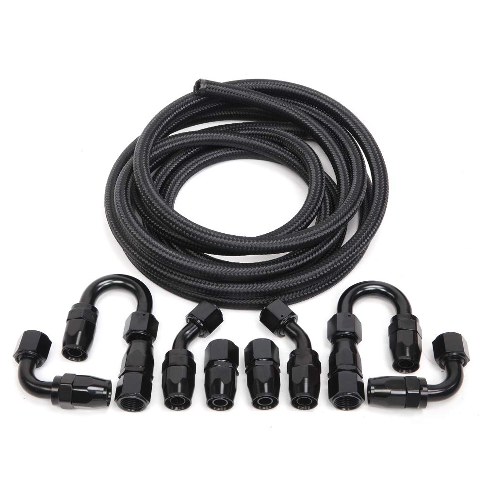 20Ft 8AN 1/2" Fuel Line Fitting Kit Nylon Braided CPE Oil Hose with 10pcs Swivel Universal Black