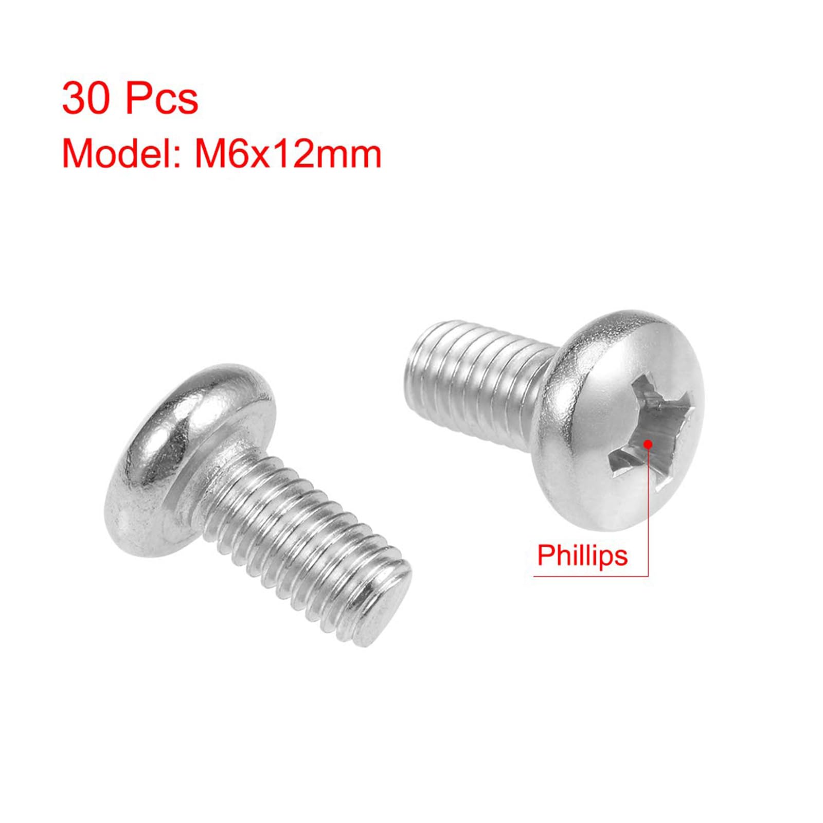 MACHSWON M6x12mm Machine Screws Pan Phillips Cross Head Screw 304 Stainless Steel Round Head Cross Screw Fasteners Bolts 30Pcs - Image 3