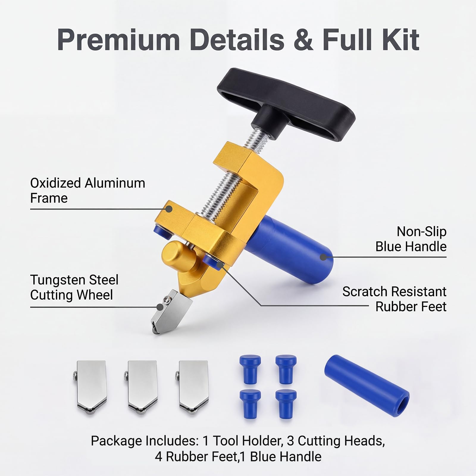 Cortador de vidrio profesional 2 en 1, con 2 cabezales de metal duro 3-15 mm y 4 pies de contacto, ideal para cortar vidrios de distintos grosores en talleres y proyectos de bricolaje