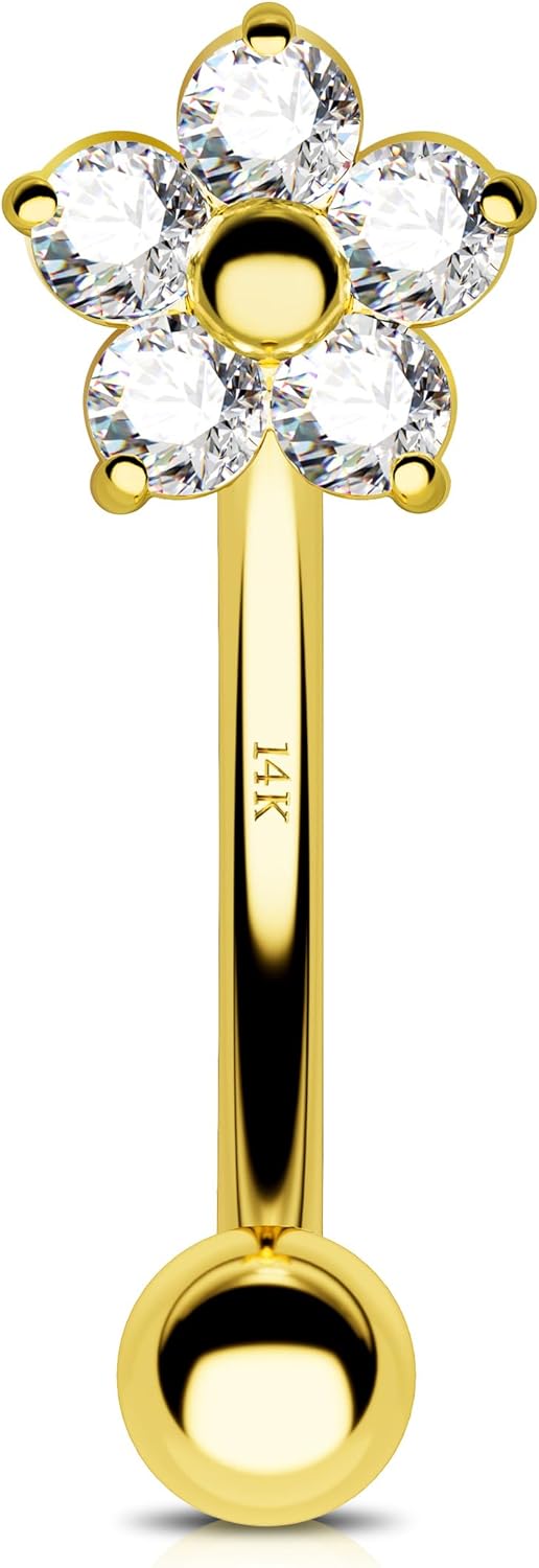 Jewseen 14K Gold Rook Piercing Jewelry 16g Rook Earring Flower Curved Barbell Rook Piercing Eyebrow Piercing Jewelry Daith Piercing Jewerly Lip Ring for Women Men