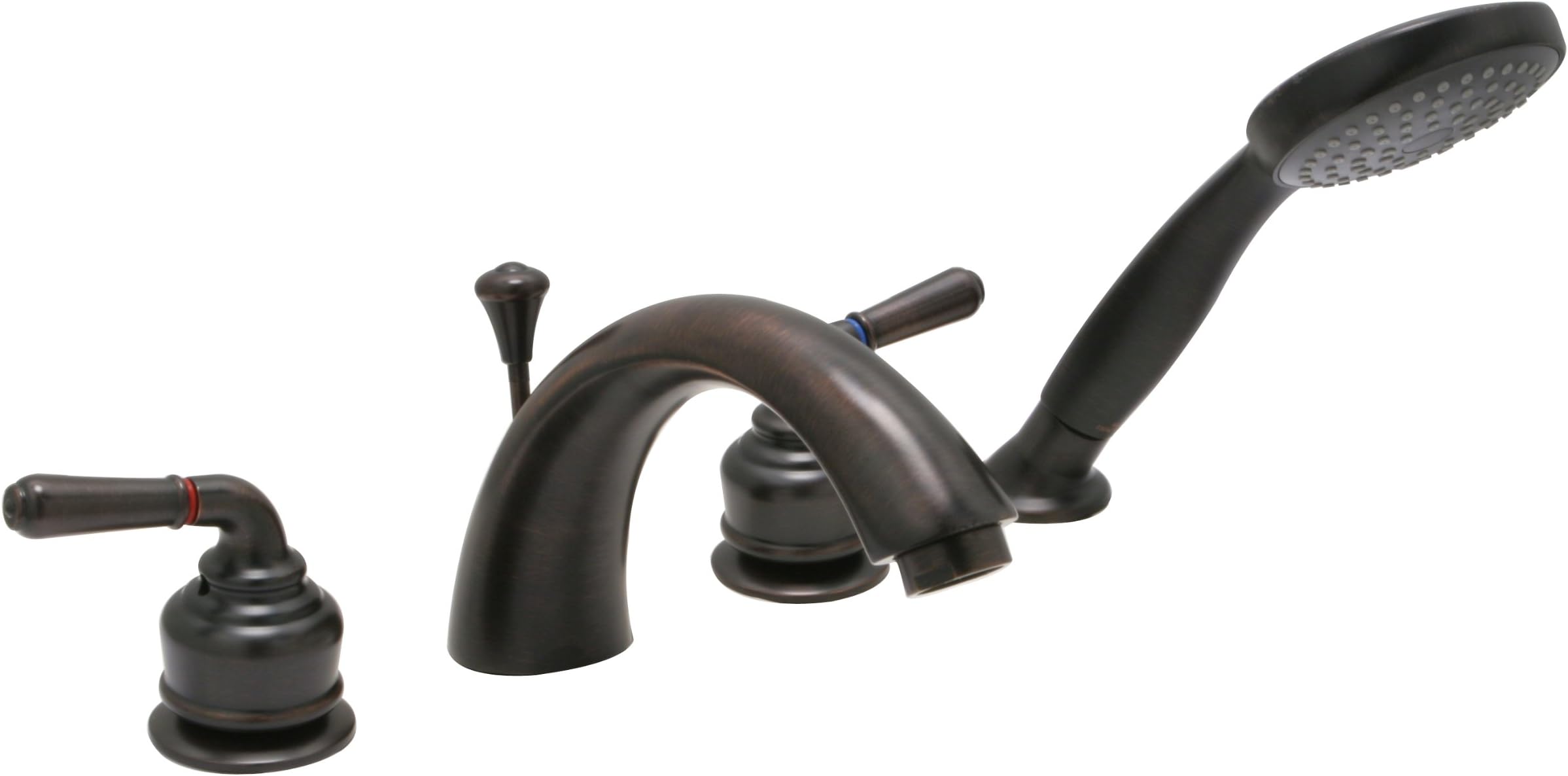 Huntington Brass63740-20 8-Inch - 16-Inch Builders 2-Handle Deck-Mount Roman Tub Faucet with Hand Shower, Antique Bronze