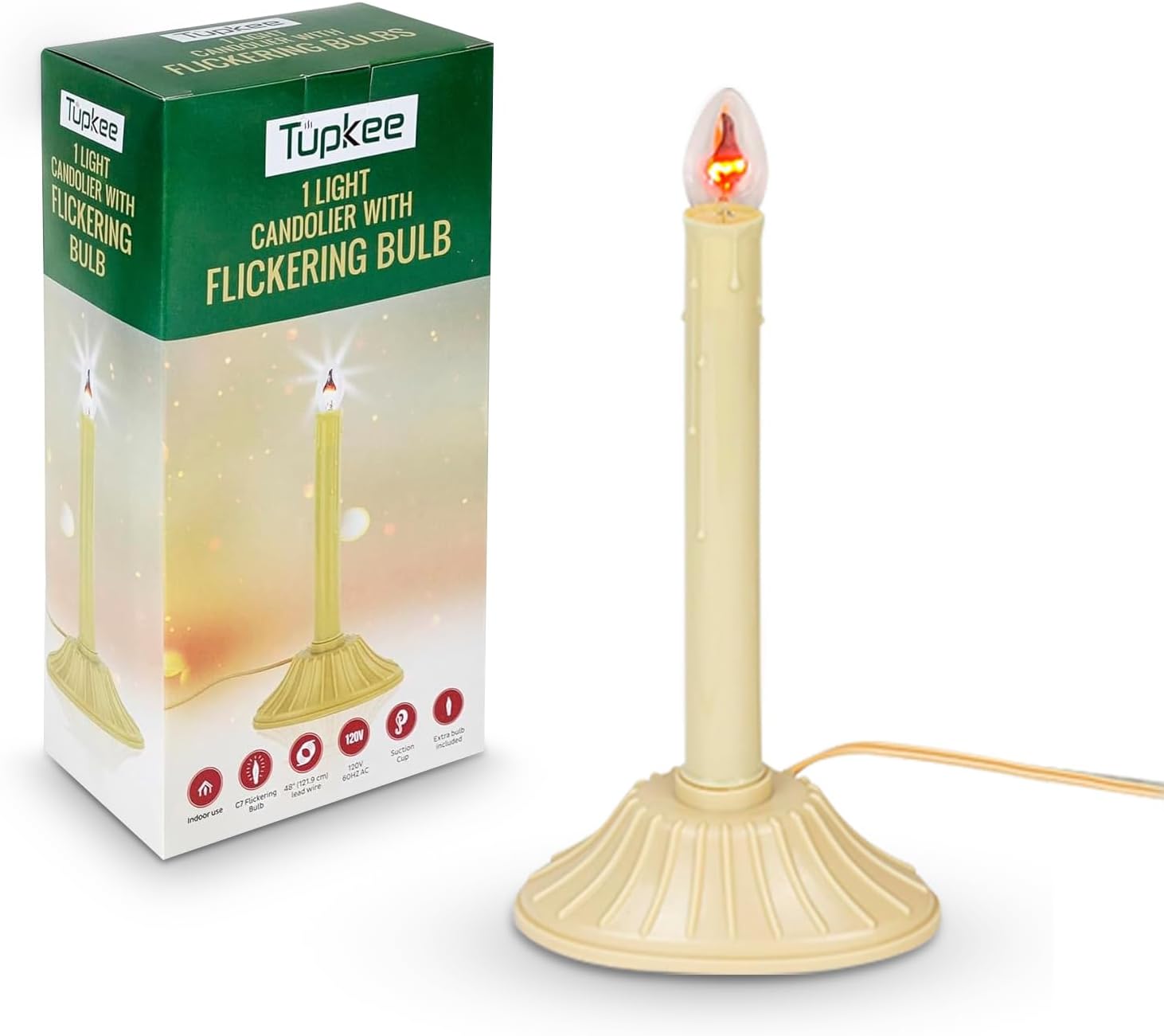 Tupkee Christmas Candolier Window Candles – with Flickering Bulbs – 5-Lights Indoor - Flameless Electric Window Candles Candelabra