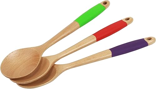 Miniatura 3 de Chef Craft Juego de cucharas de madera con mango de silicona premium, 14 pulgadas, color verde