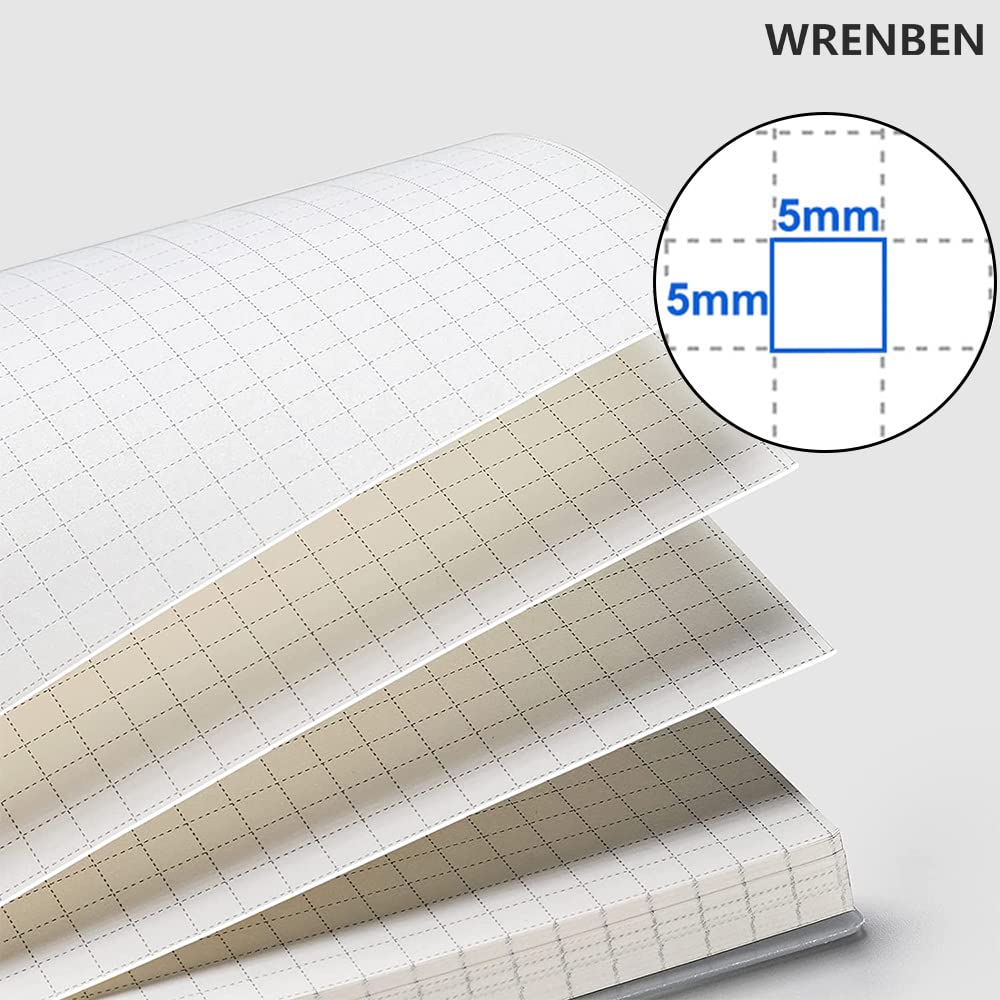 WRENBEN Quaderno a spirale in carta millimetrata, 22,5 x 28 cm, 240 pagine, formato A4, con carta grafica spessa 120 g/m², grande quaderno matematico a quadretti da 1/5 pollici, con copertina in PVC