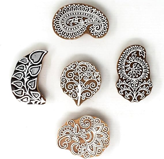 Wooden Stamps for Block Printing - Floral Wooden Stamps for Card Making Scrapbooking and Crafts | Set of 5 | Hashcart