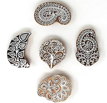 Wooden Stamps for Block Printing - Floral Wooden Stamps for Card Making Scrapbooking and Crafts | Set of 5 | Hashcart