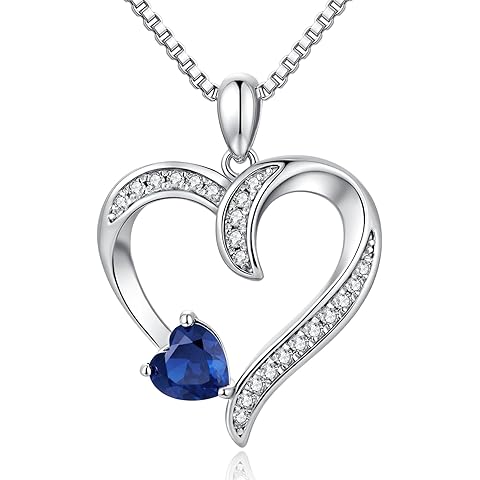 Love Heart Necklace for Women, 925 Sterling Silver Cubic Zirconia Birthstone Heart ...