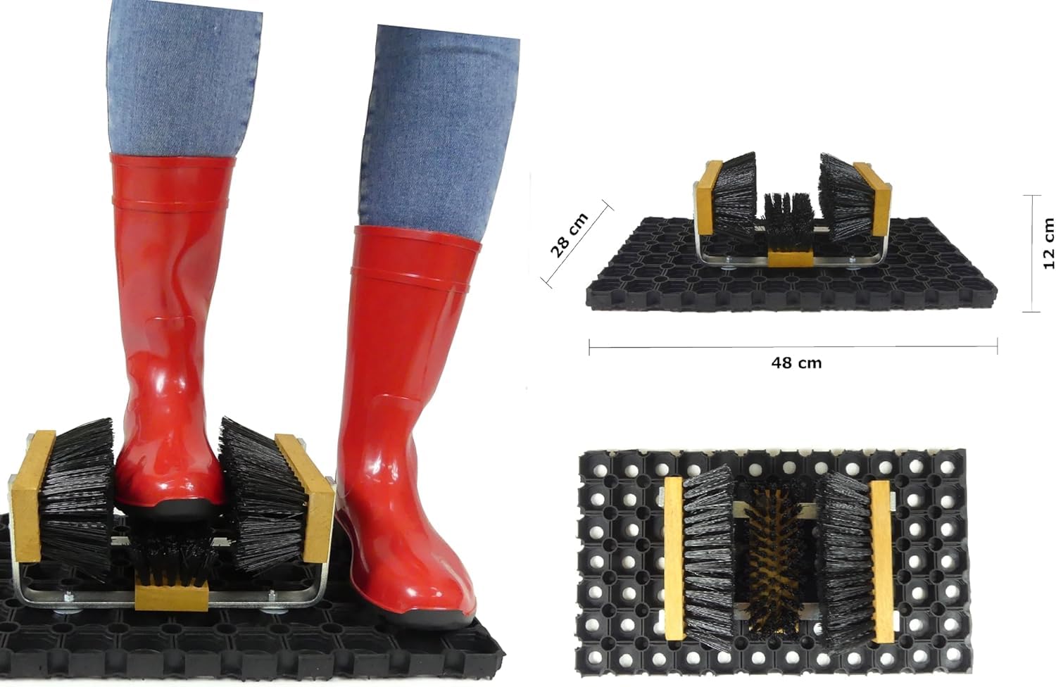 Schuhabstreifer Außenbereich mit Gummiplattform & 3 Bürsten – Fußabtreter rutschfest ohne Bohren, Schuhreiniger mit Nylonborsten, robust für Garten, Werkstatt, Baustelle & Eingang