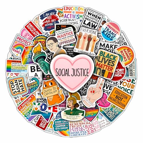 100Pcs Social Justice Stickers for Water Bottles, for Laptop - Social Justice Gifts, Party Supplies - Equality Stickers and Decals - Decorations for Women & Men