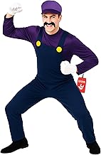 Morph Men's Plumber Brothers Costume, Super Plumber Outfit, Halloween Costume, Carnival & Fancy Dress, Purple
