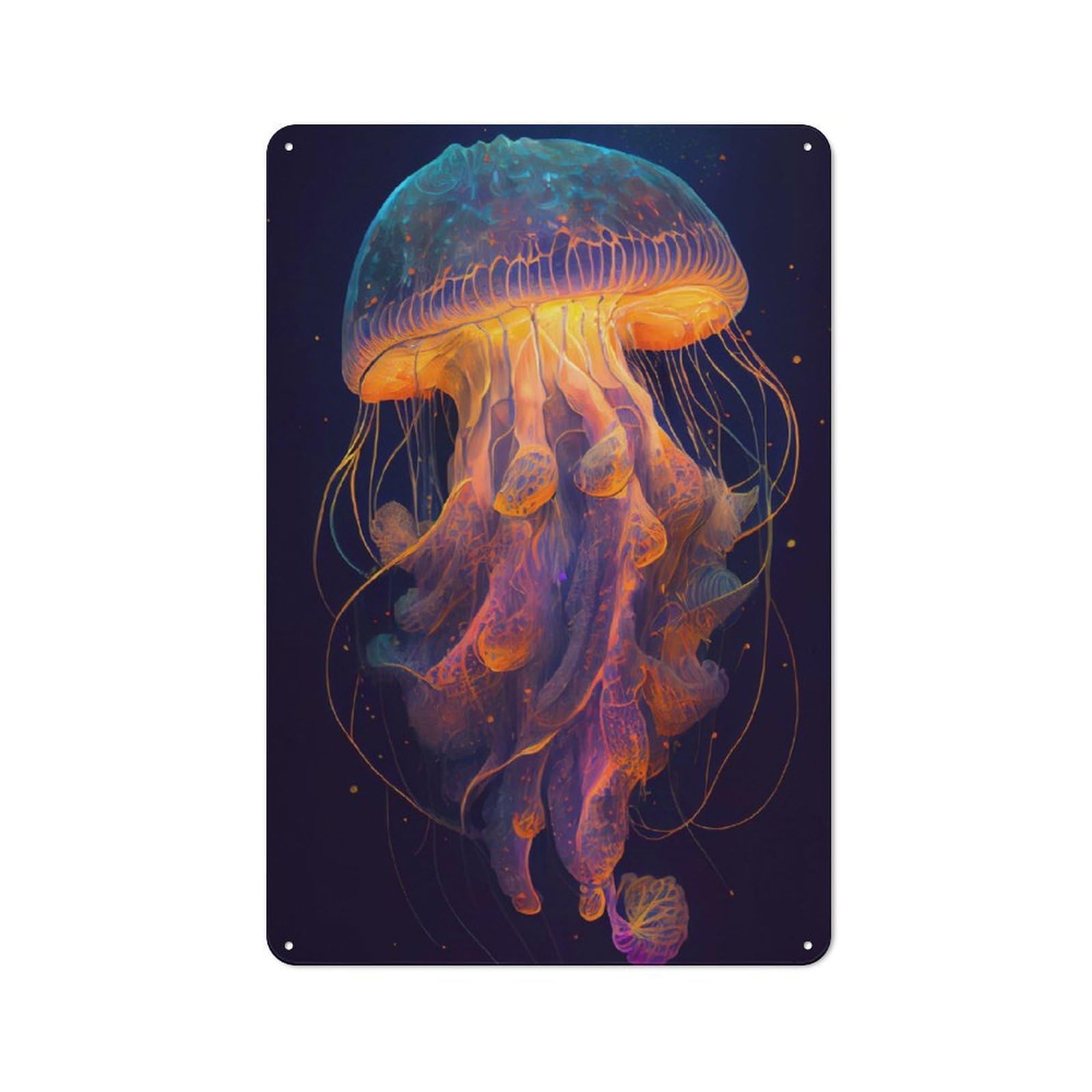 Junmoney The Mysterious Jellyfish 1 Vintage Tin Sign 30X20cm For Pub Or Café, For Everyday Room Decor With A Vintage Look