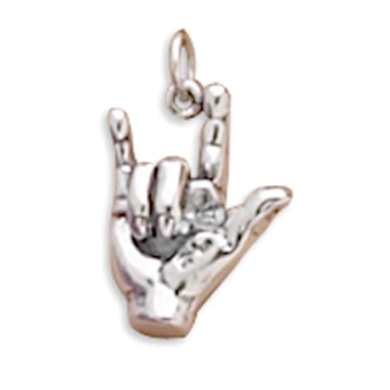 Sterling Silver Womens 1mm Box Chain 3D ASL I Love You Sign Language Pendant Necklace
