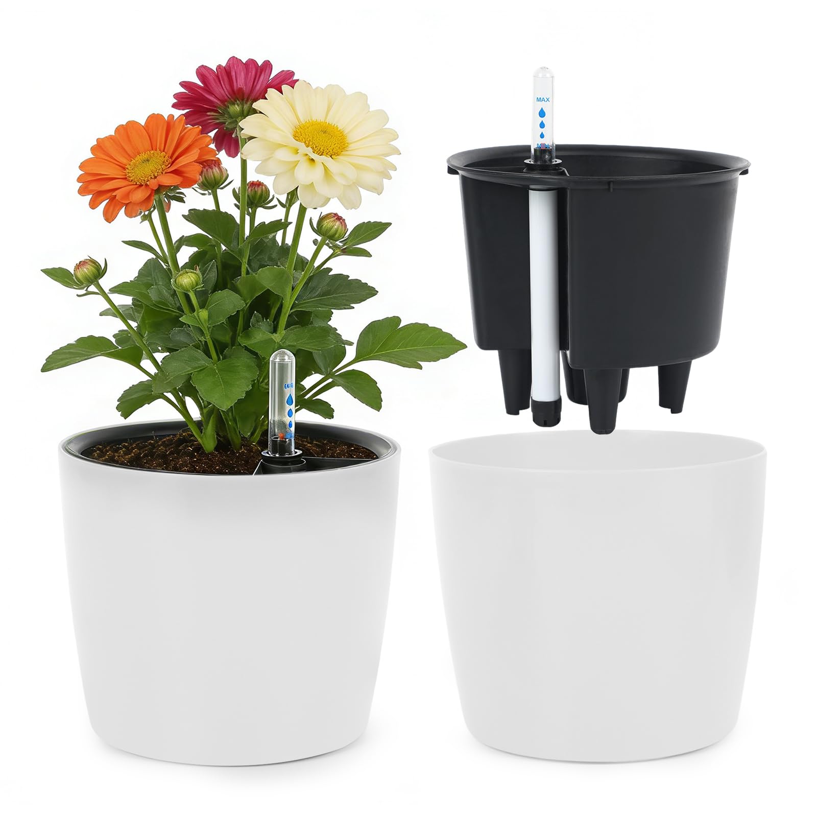 Pot de fleur auto-arrosant de 18 cm blanc pour l'arrosage autonome des plantes d'intérieur